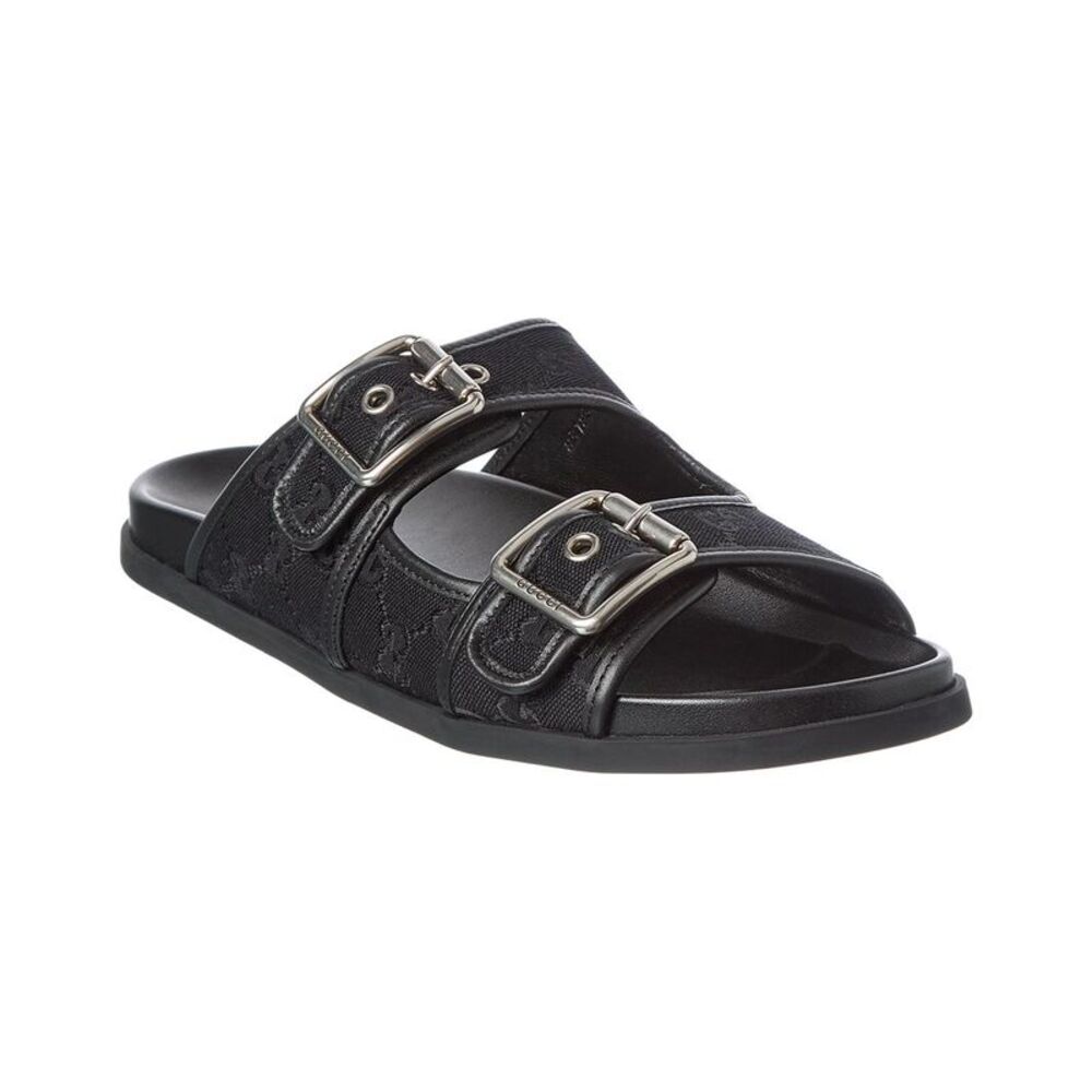 Gucci Gg Supreme Canvas & Leather Slides Slide, Black